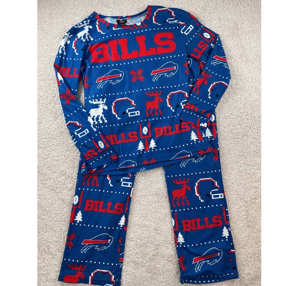 NFL Team Apparel Buffalo Bills Mens Pajama Set Blue Red Ugly Sweater Print M